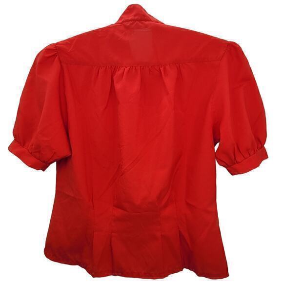 Vintage Preppy Illusion Button Up High Collar Short Puffy Sleeve‎ Blouse Shirt - Picture 3 of 15